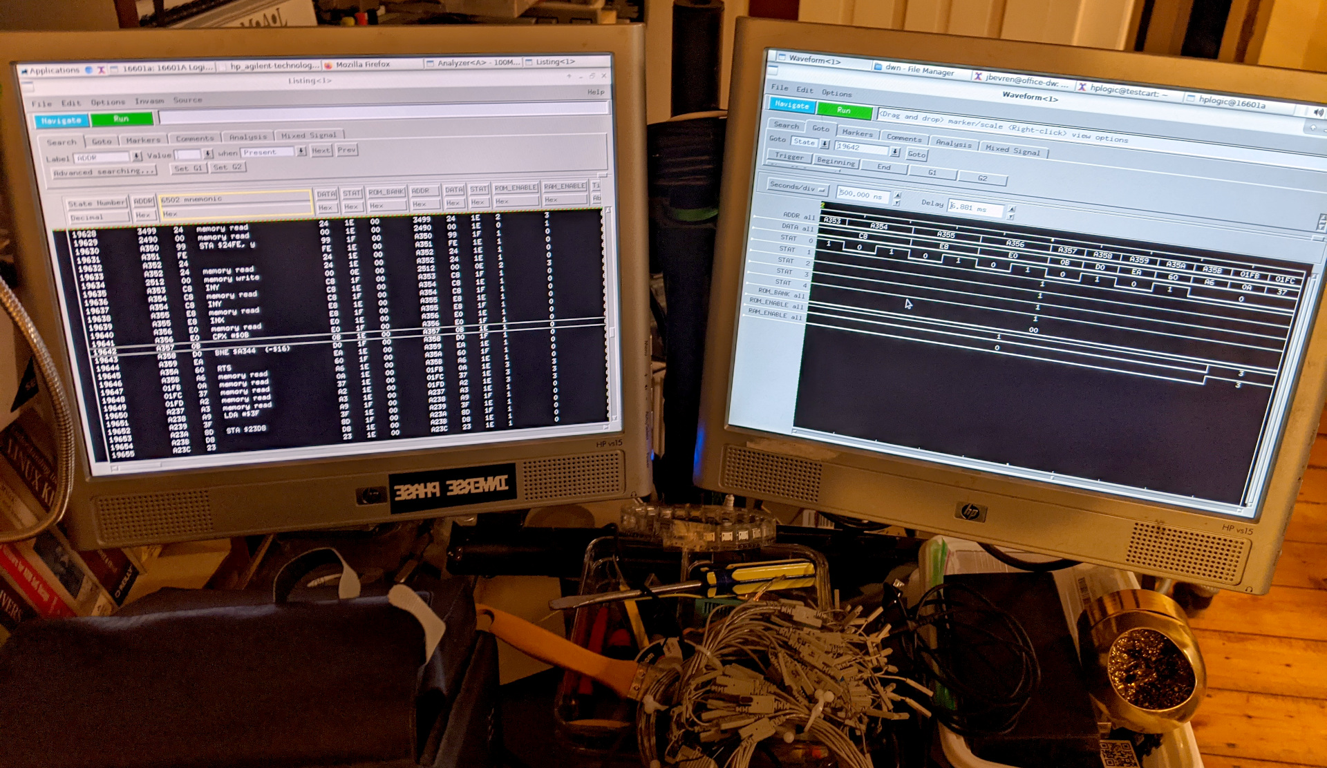 HP 16601a logic analyzer under remote control, running inverse assembly of a Yamaha  PSS-480 CPU bus capture